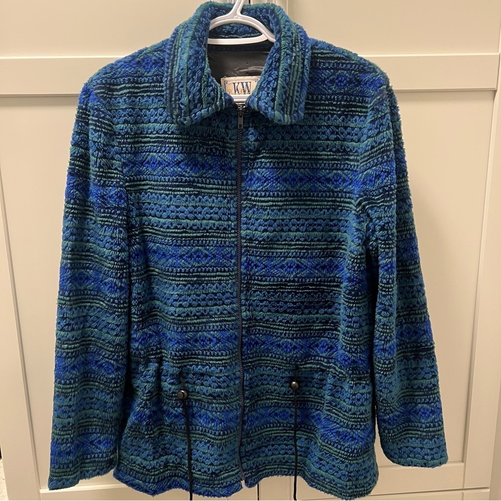KW Blue & Teal Patterned Zip-Front Women's Jacket